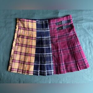 No Boundaries Colorblock Plaid Pleated Mini Skirt - Yellow Navy Red
